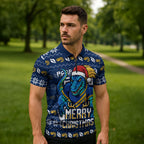 Personalized Parramatta Eels Christmas Zipper Polo Shirt Australian Rugby Fans - Pixelated Ugly Xmas Pattern Mascot Santa