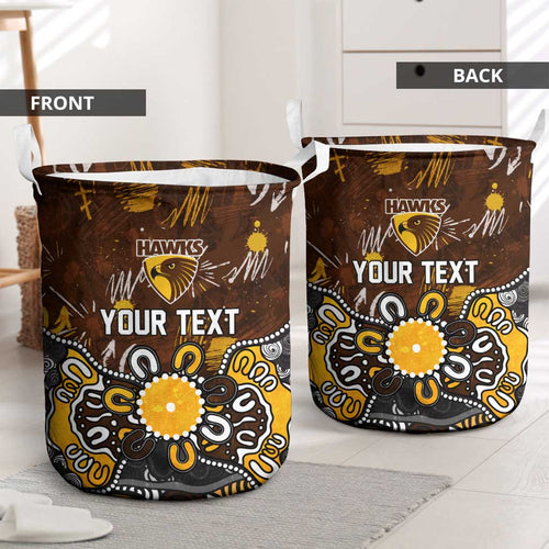 Personalized Hawthorn Hawks Laundry Basket Aboriginal Dot Painting Graffiti Style