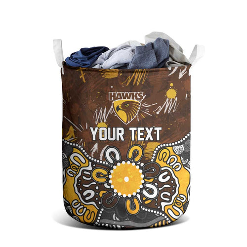 Personalized Hawthorn Hawks Laundry Basket Aboriginal Dot Painting Graffiti Style