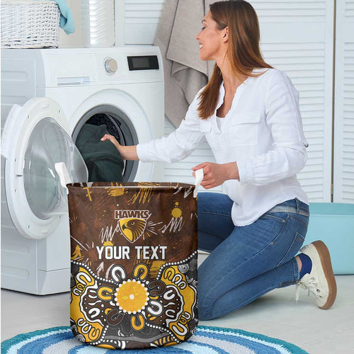 Personalized Hawthorn Hawks Laundry Basket Aboriginal Dot Painting Graffiti Style