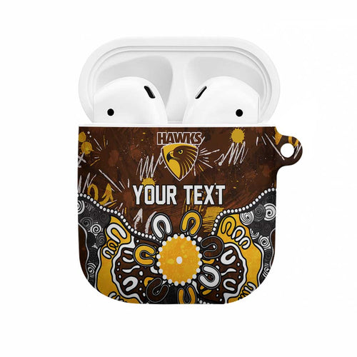 Personalized Hawthorn Hawks AirPods Case Aboriginal Dot Painting Graffiti Style