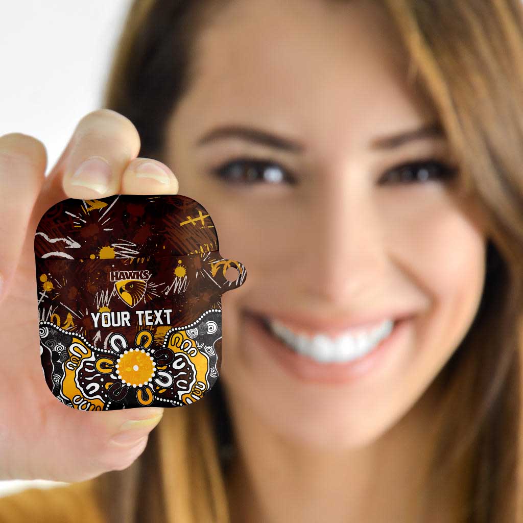 Personalized Hawthorn Hawks AirPods Case Aboriginal Dot Painting Graffiti Style