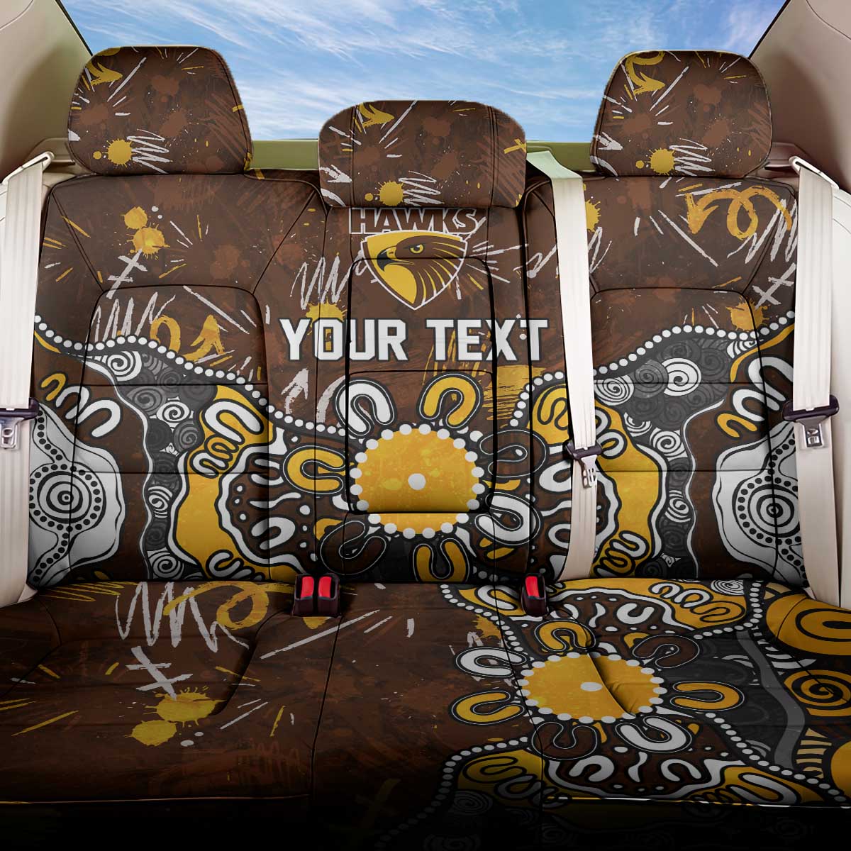 Personalized Hawthorn Hawks Back Car Seat Cover Aboriginal Dot Painting Graffiti Style