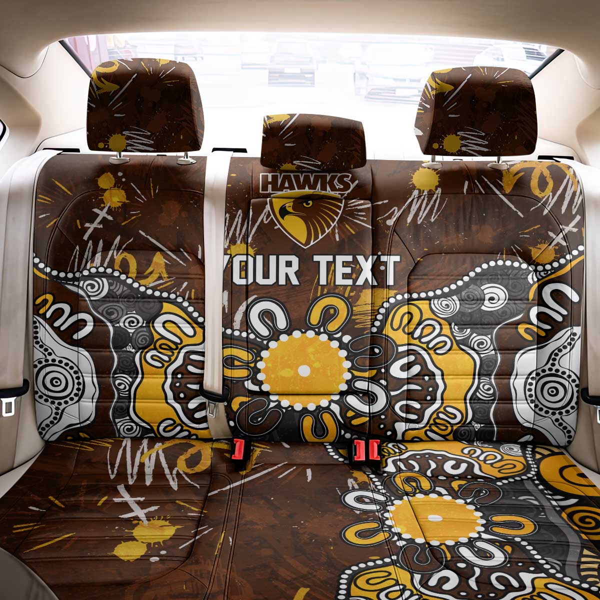 Personalized Hawthorn Hawks Back Car Seat Cover Aboriginal Dot Painting Graffiti Style