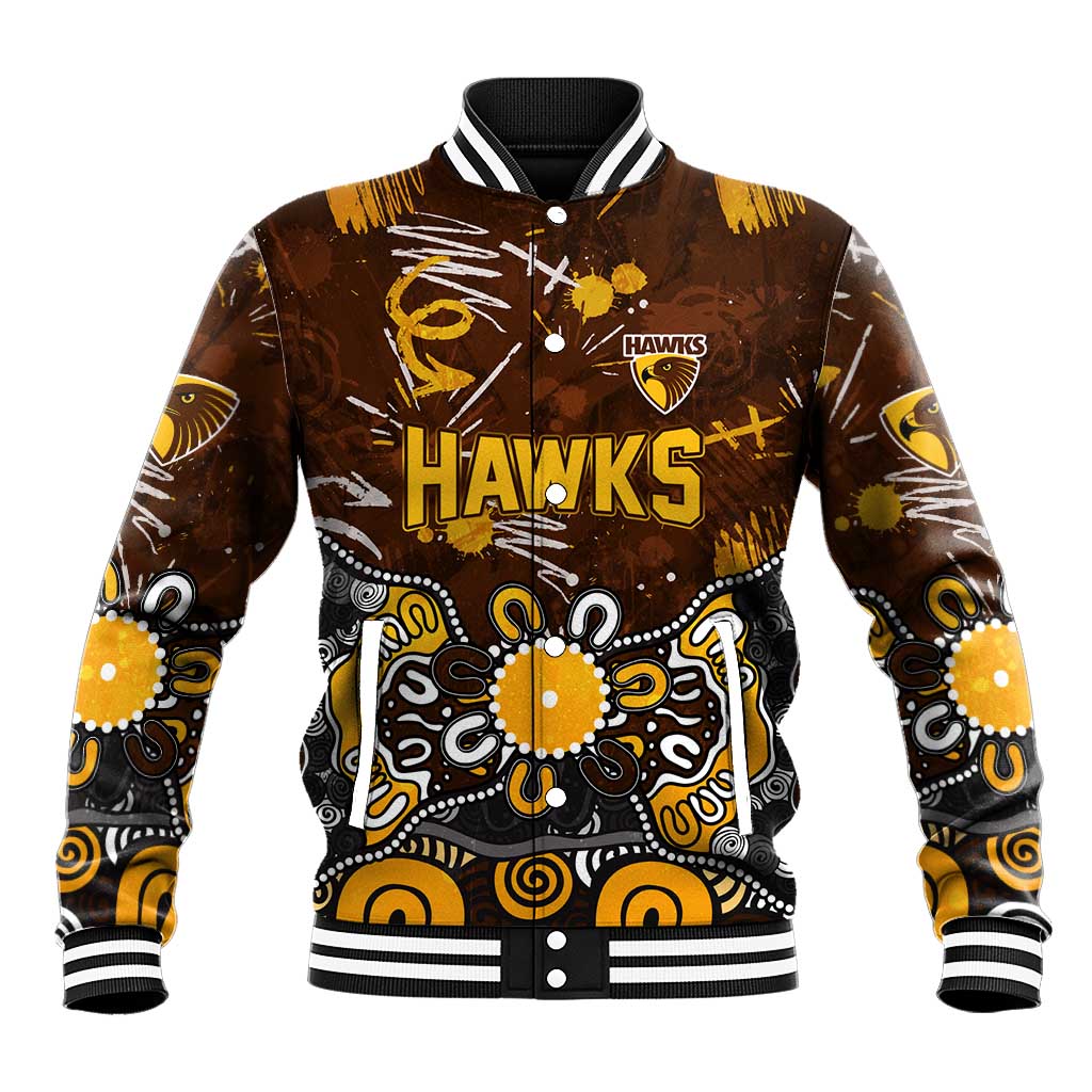 Personalized Hawthorn Hawks Baseball Jacket Aboriginal Dot Painting Graffiti Style