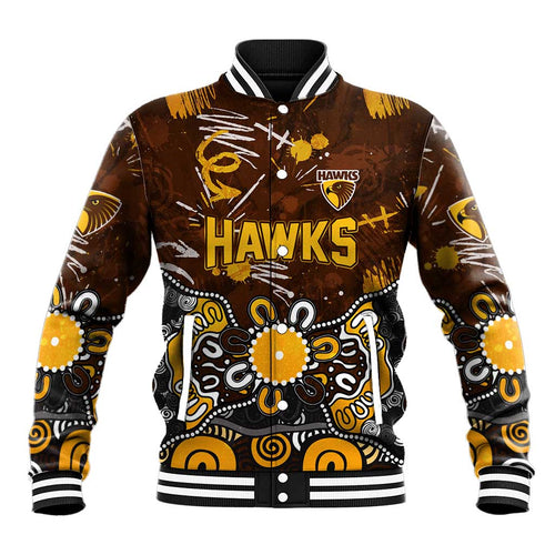 Personalized Hawthorn Hawks Baseball Jacket Aboriginal Dot Painting Graffiti Style