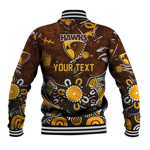 Personalized Hawthorn Hawks Baseball Jacket Aboriginal Dot Painting Graffiti Style