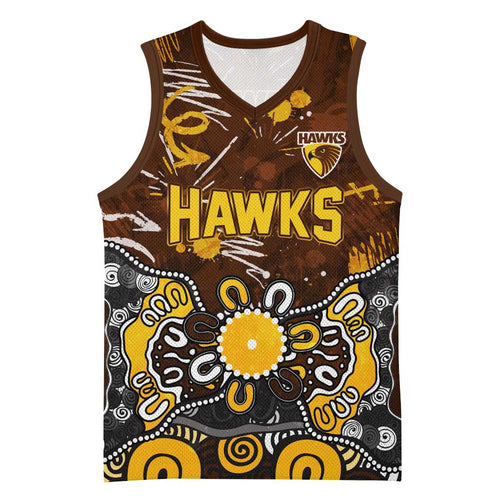 Personalized Hawthorn Hawks Basketball Jersey Aboriginal Dot Painting Graffiti Style