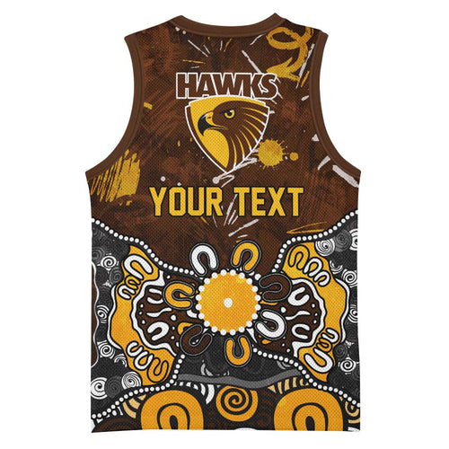 Personalized Hawthorn Hawks Basketball Jersey Aboriginal Dot Painting Graffiti Style