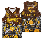 Personalized Hawthorn Hawks Basketball Jersey Aboriginal Dot Painting Graffiti Style