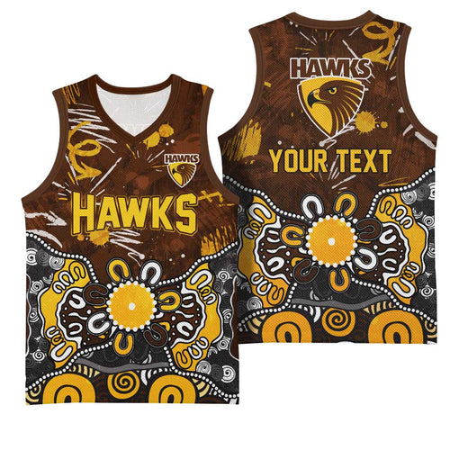 Personalized Hawthorn Hawks Basketball Jersey Aboriginal Dot Painting Graffiti Style