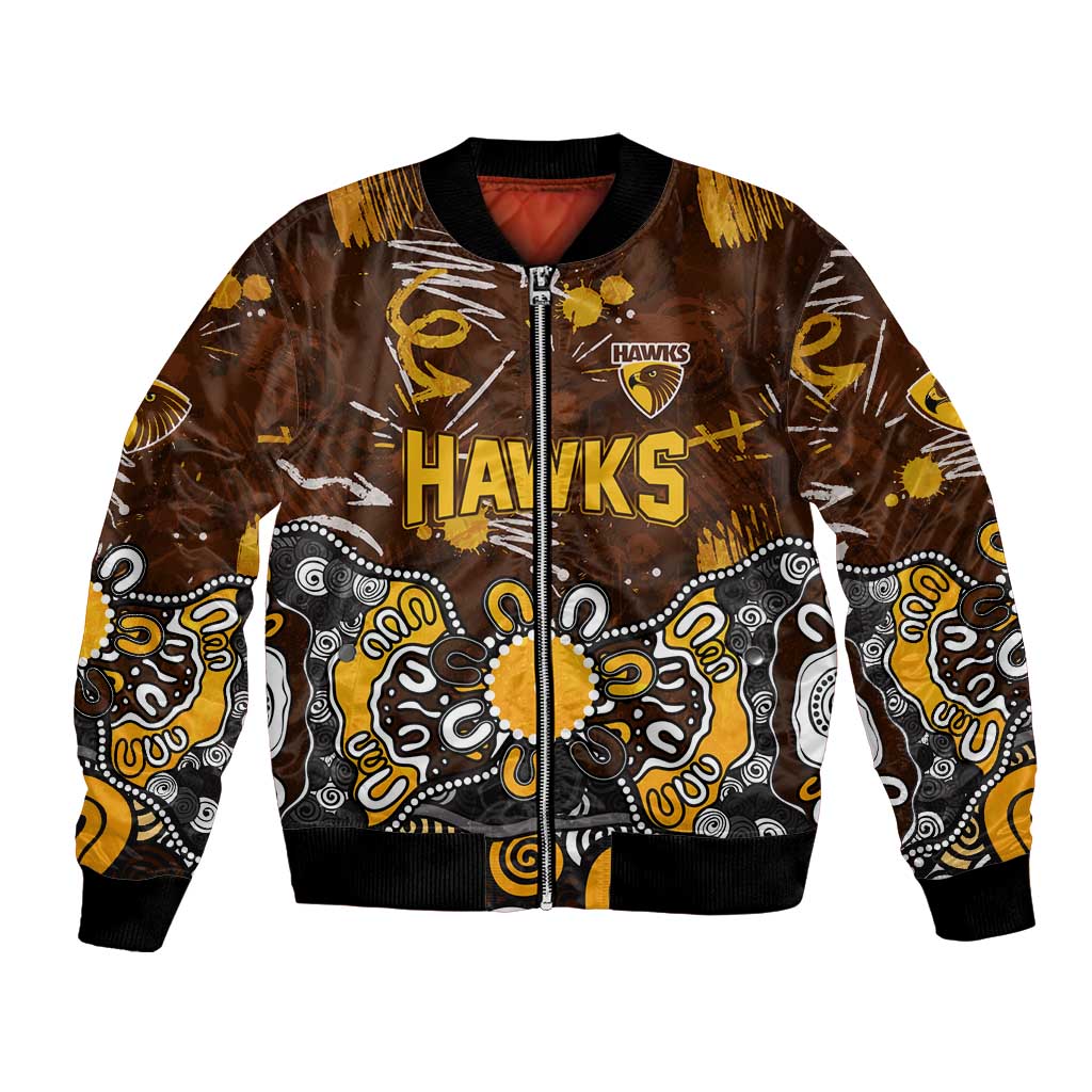 Personalized Hawthorn Hawks Bomber Jacket Aboriginal Dot Painting Graffiti Style