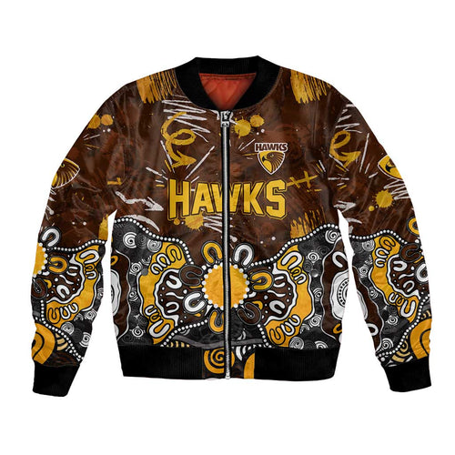Personalized Hawthorn Hawks Bomber Jacket Aboriginal Dot Painting Graffiti Style