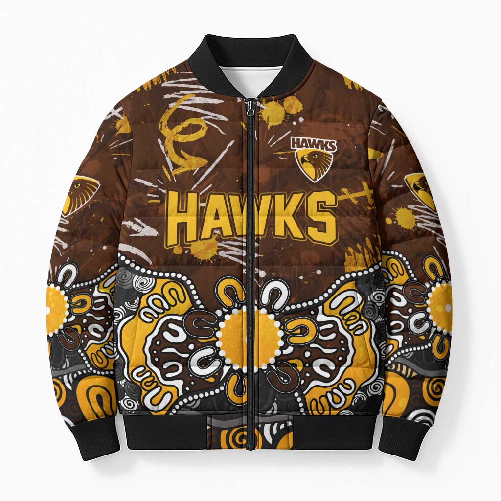 Personalized Hawthorn Hawks Bomber Puffer Jacket Aboriginal Dot Painting Graffiti Style