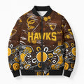 Personalized Hawthorn Hawks Bomber Puffer Jacket Aboriginal Dot Painting Graffiti Style