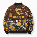 Personalized Hawthorn Hawks Bomber Puffer Jacket Aboriginal Dot Painting Graffiti Style