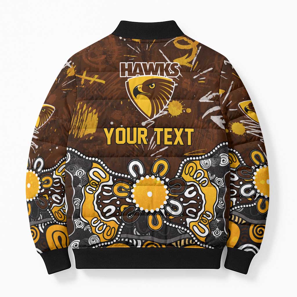 Personalized Hawthorn Hawks Bomber Puffer Jacket Aboriginal Dot Painting Graffiti Style