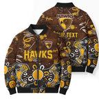 Personalized Hawthorn Hawks Bomber Puffer Jacket Aboriginal Dot Painting Graffiti Style