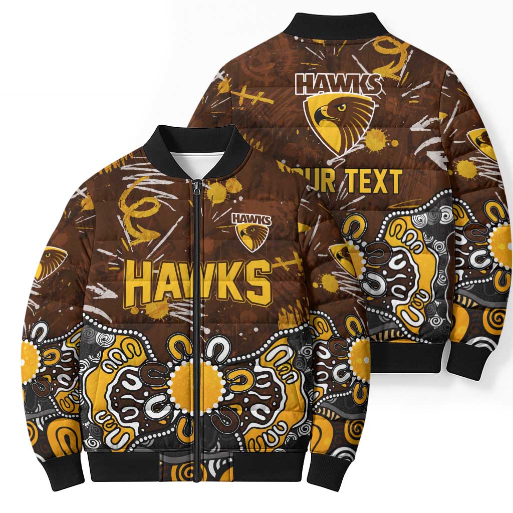 Personalized Hawthorn Hawks Bomber Puffer Jacket Aboriginal Dot Painting Graffiti Style