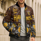Personalized Hawthorn Hawks Bomber Puffer Jacket Aboriginal Dot Painting Graffiti Style