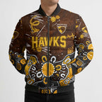 Personalized Hawthorn Hawks Bomber Puffer Jacket Aboriginal Dot Painting Graffiti Style
