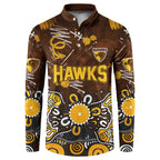 Personalized Hawthorn Hawks Button Sweatshirt Aboriginal Dot Painting Graffiti Style