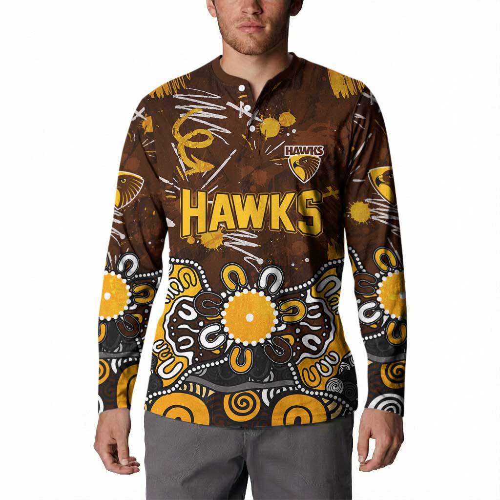 Personalized Hawthorn Hawks Button Sweatshirt Aboriginal Dot Painting Graffiti Style