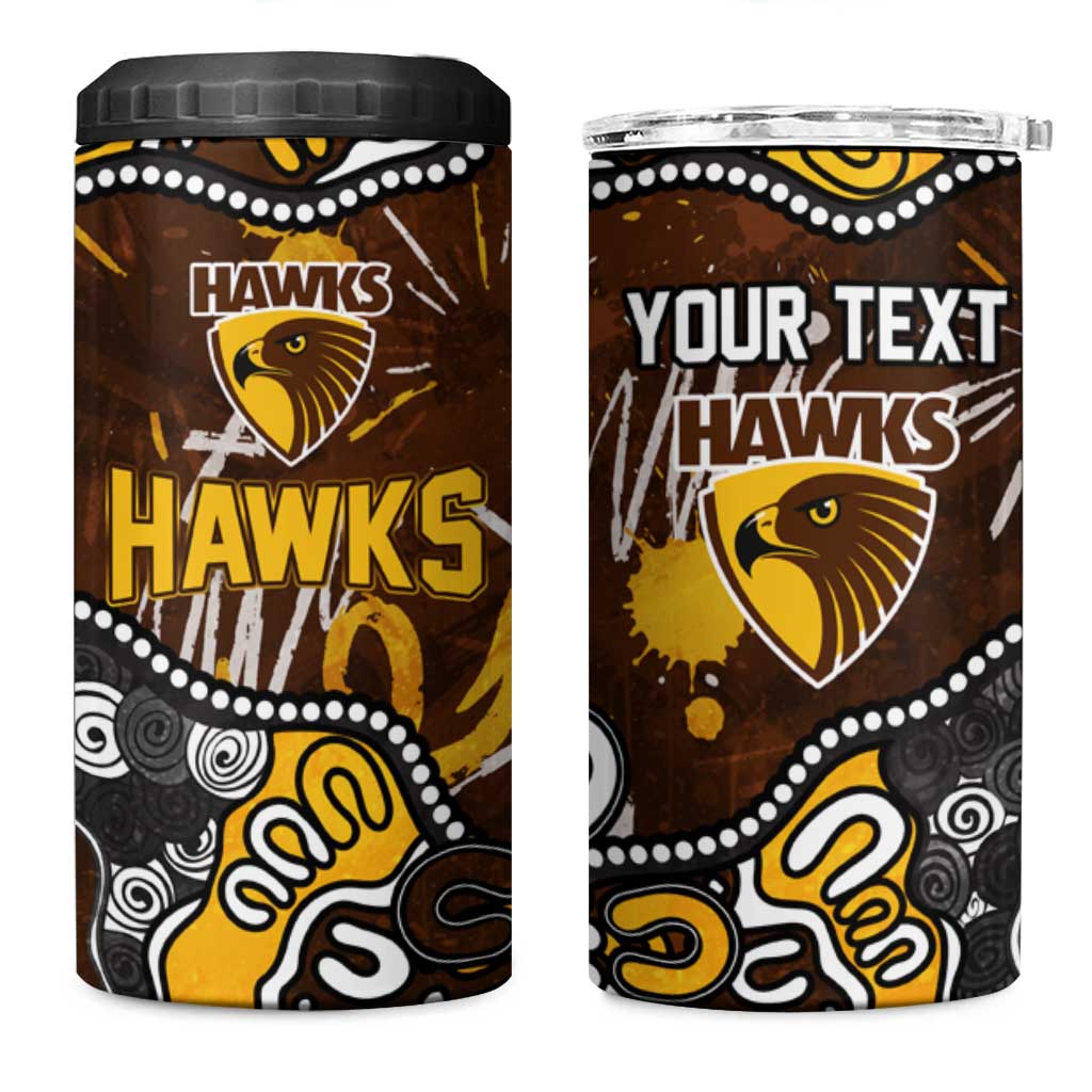 Personalized Hawthorn Hawks 4 in 1 Can Cooler Tumbler Aboriginal Dot Painting Graffiti Style