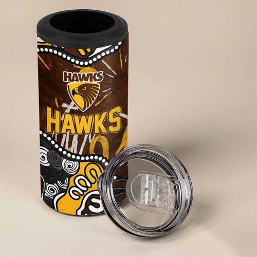 Personalized Hawthorn Hawks 4 in 1 Can Cooler Tumbler Aboriginal Dot Painting Graffiti Style
