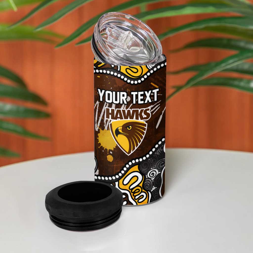 Personalized Hawthorn Hawks 4 in 1 Can Cooler Tumbler Aboriginal Dot Painting Graffiti Style