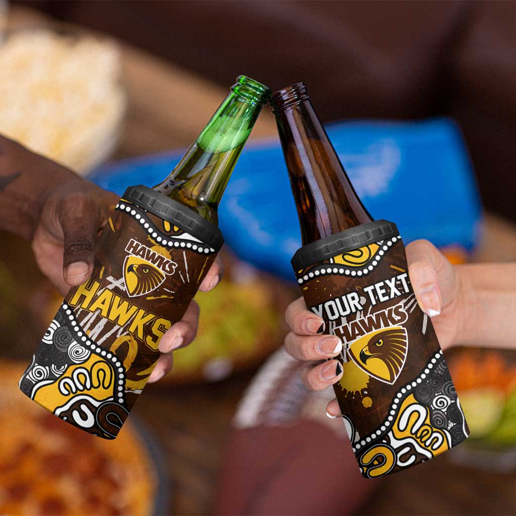 Personalized Hawthorn Hawks 4 in 1 Can Cooler Tumbler Aboriginal Dot Painting Graffiti Style