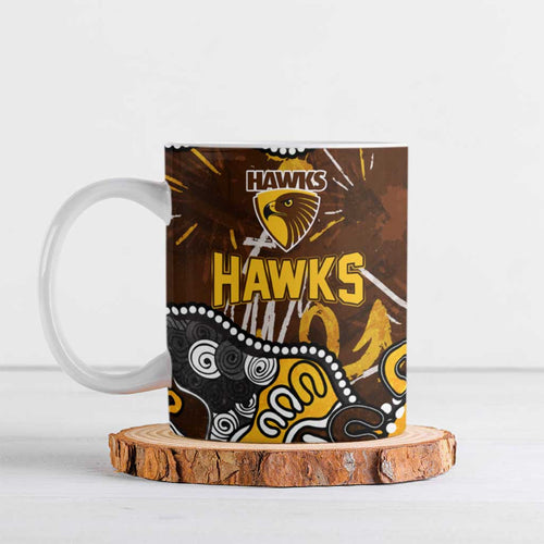 Personalized Hawthorn Hawks Ceramic Mug Aboriginal Dot Painting Graffiti Style