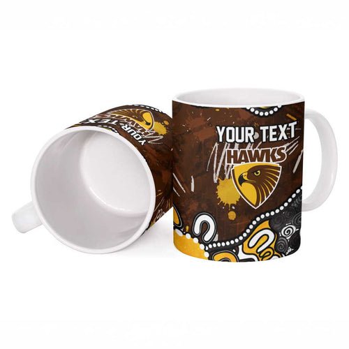 Personalized Hawthorn Hawks Ceramic Mug Aboriginal Dot Painting Graffiti Style