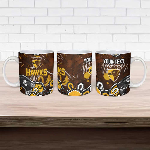 Personalized Hawthorn Hawks Ceramic Mug Aboriginal Dot Painting Graffiti Style