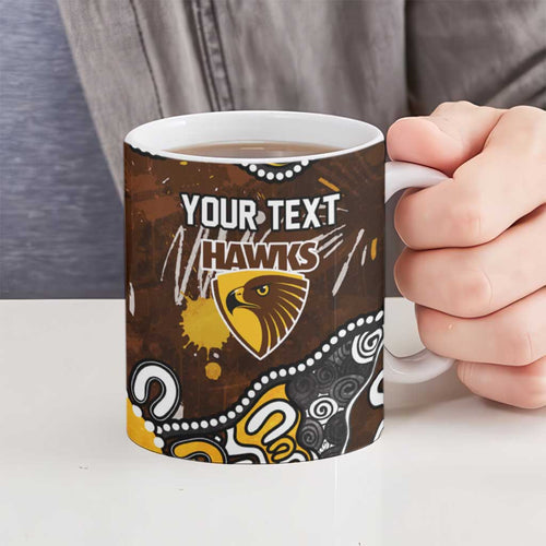 Personalized Hawthorn Hawks Ceramic Mug Aboriginal Dot Painting Graffiti Style
