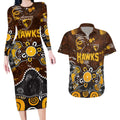 Personalized Hawthorn Hawks Couples Matching Long Sleeve Bodycon Dress and Hawaiian Shirt Aboriginal Dot Painting Graffiti Style