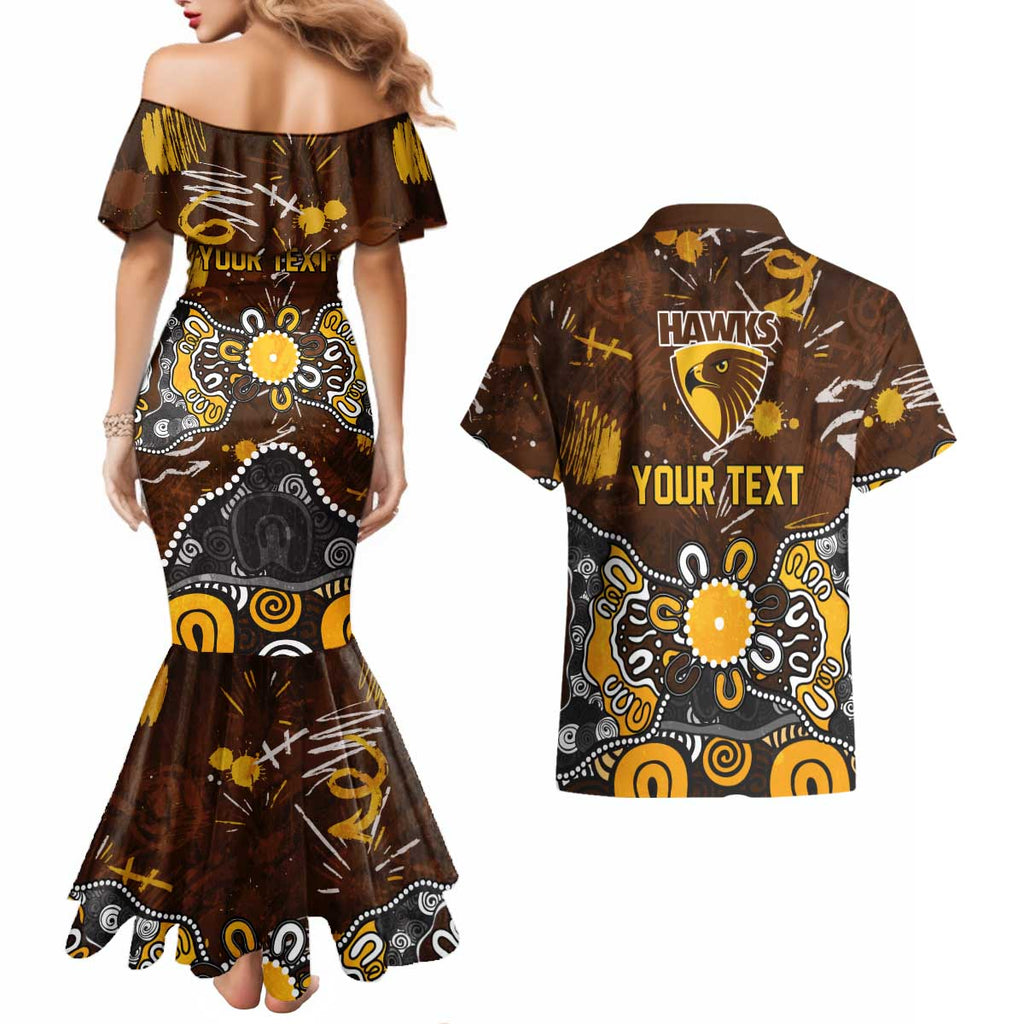 Personalized Hawthorn Hawks Couples Matching Mermaid Dress and Hawaiian Shirt Aboriginal Dot Painting Graffiti Style