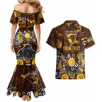 Personalized Hawthorn Hawks Couples Matching Mermaid Dress and Hawaiian Shirt Aboriginal Dot Painting Graffiti Style