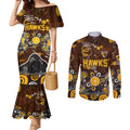 Personalized Hawthorn Hawks Couples Matching Mermaid Dress and Long Sleeve Button Shirt Aboriginal Dot Painting Graffiti Style