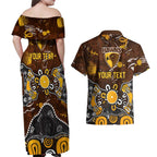 Personalized Hawthorn Hawks Couples Matching Off Shoulder Maxi Dress and Hawaiian Shirt Aboriginal Dot Painting Graffiti Style