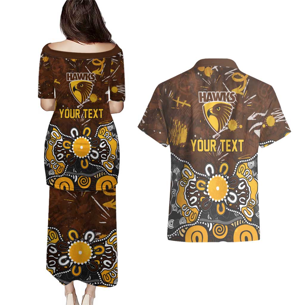 Personalized Hawthorn Hawks Couples Matching Puletasi and Hawaiian Shirt Aboriginal Dot Painting Graffiti Style