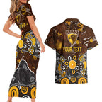 Personalized Hawthorn Hawks Couples Matching Short Sleeve Bodycon Dress and Hawaiian Shirt Aboriginal Dot Painting Graffiti Style
