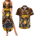 Personalized Hawthorn Hawks Couples Matching Summer Maxi Dress and Hawaiian Shirt Aboriginal Dot Painting Graffiti Style