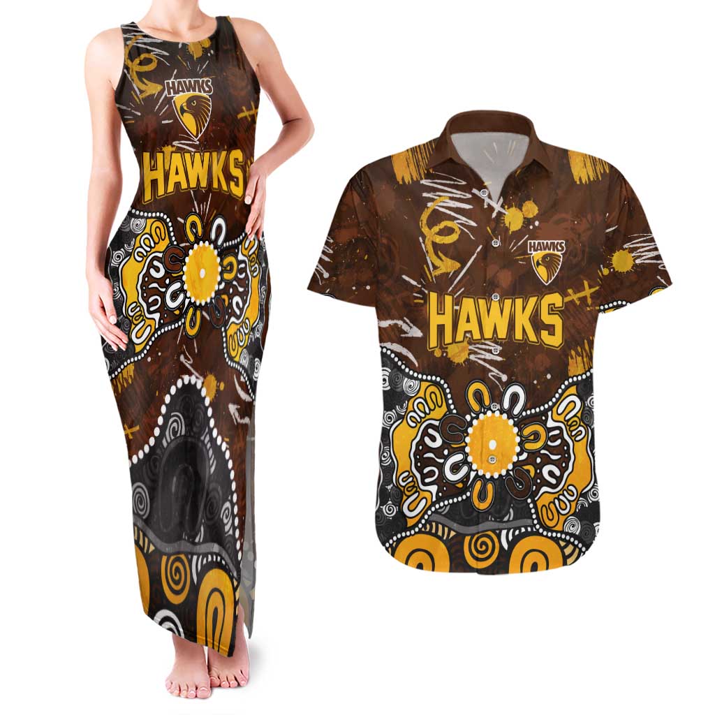 Personalized Hawthorn Hawks Couples Matching Tank Maxi Dress and Hawaiian Shirt Aboriginal Dot Painting Graffiti Style