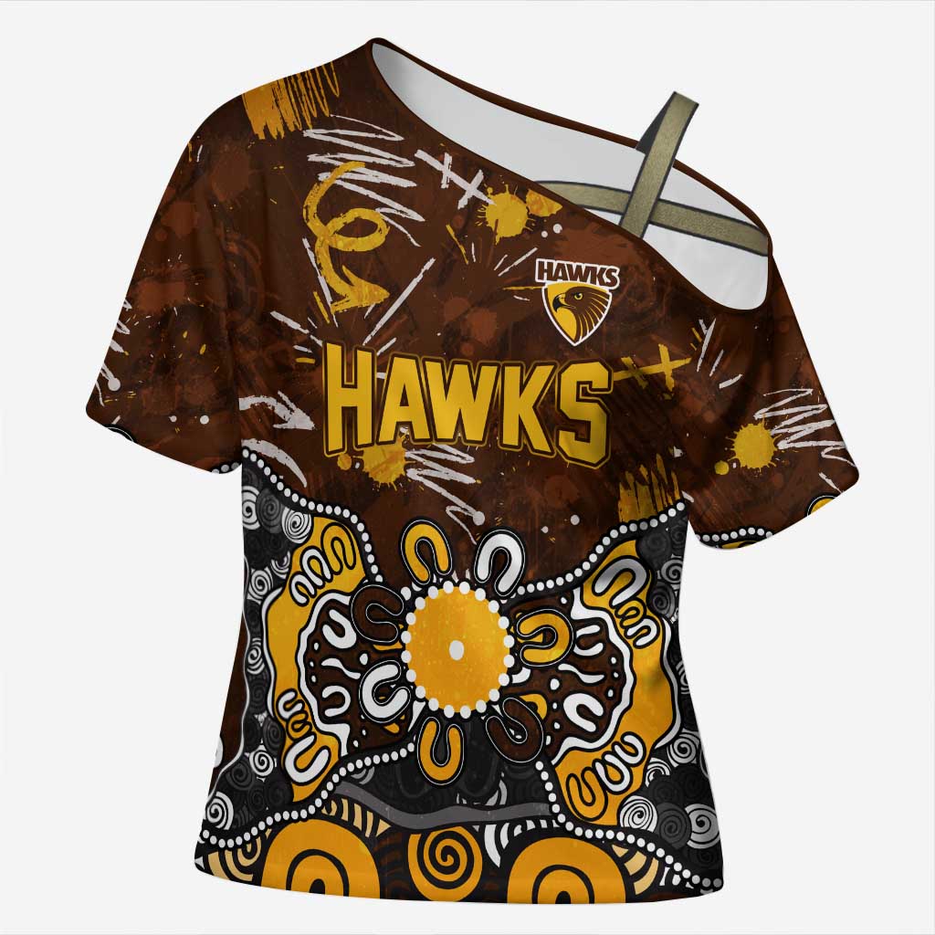 Personalized Hawthorn Hawks Cross Shoulder Shirt Aboriginal Dot Painting Graffiti Style