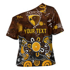 Personalized Hawthorn Hawks Cross Shoulder Shirt Aboriginal Dot Painting Graffiti Style