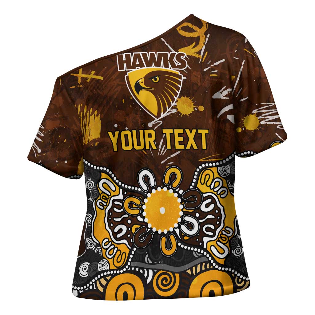 Personalized Hawthorn Hawks Cross Shoulder Shirt Aboriginal Dot Painting Graffiti Style