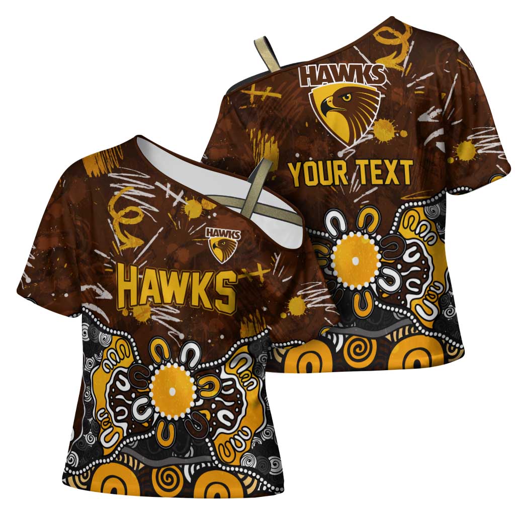 Personalized Hawthorn Hawks Cross Shoulder Shirt Aboriginal Dot Painting Graffiti Style