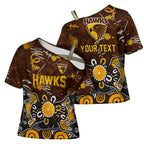 Personalized Hawthorn Hawks Cross Shoulder Shirt Aboriginal Dot Painting Graffiti Style