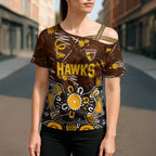 Personalized Hawthorn Hawks Cross Shoulder Shirt Aboriginal Dot Painting Graffiti Style